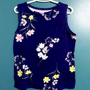 Floral navy blue women’s tank top size large, spring and summer office wear